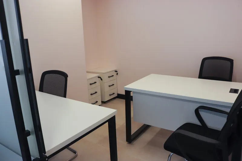Office 35 · two white desks, chairs and two drawer pedestals